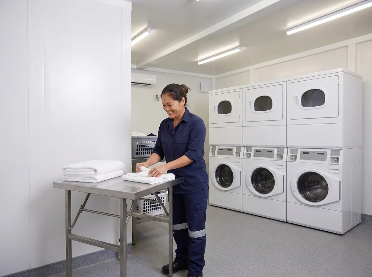 Laundry and linen services in a remote camp facility